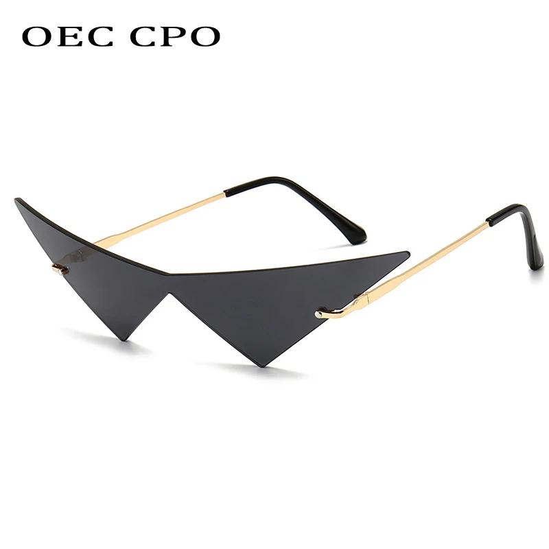 OEC-gafas de sol con forma de ojo de gato para hombre y mujer, lentes sin montura de una pieza, triangulares, UV400