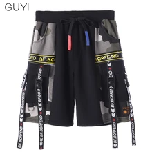 Повседневные шорты в стиле хип-хоп с белыми буквами и ленточным принтом, спортивные мужские шорты-Карго