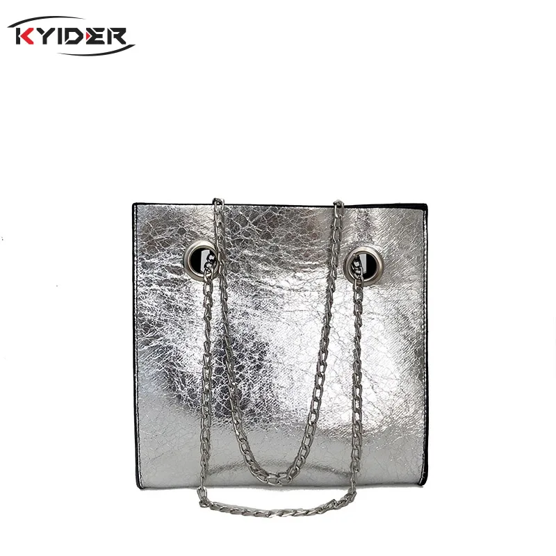

Women's Large Tote Bag Crack Chain Shoulder Bag, PU Leather Studded Women's Large Capacity Tote 2019