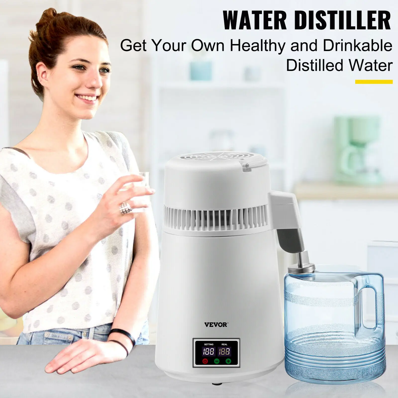 4L Pure Water Distiller Dental Distilled Water Filter Electric Distillation Purifier Bottle Offices Home Use