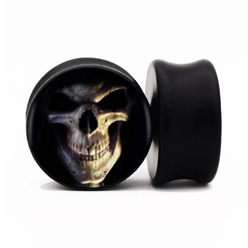 2pcs/lot 3D Skull Wood Ear Gauge Plugs And Tunnels Stretching Expander 8mm-25mm Screw Plug Body Jwelry Piercing