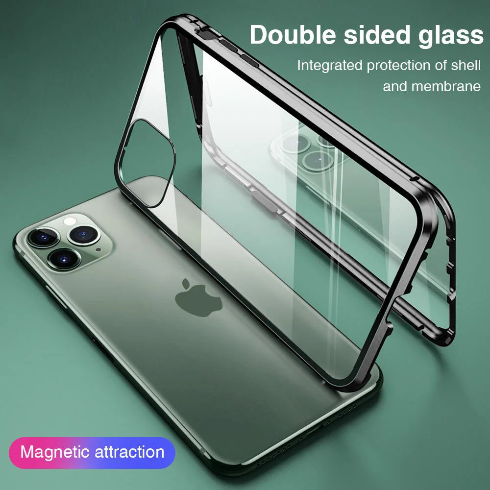 Двухсторонний Магнитный чехол для iPhone 12 Pro Max XR XS MAX 11 8 7 6 6s Plus магнитный стеклянный