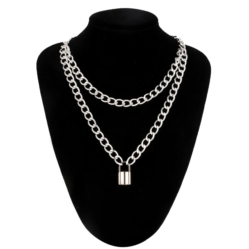 Punk Chain Necklace With Lock Women 90s 