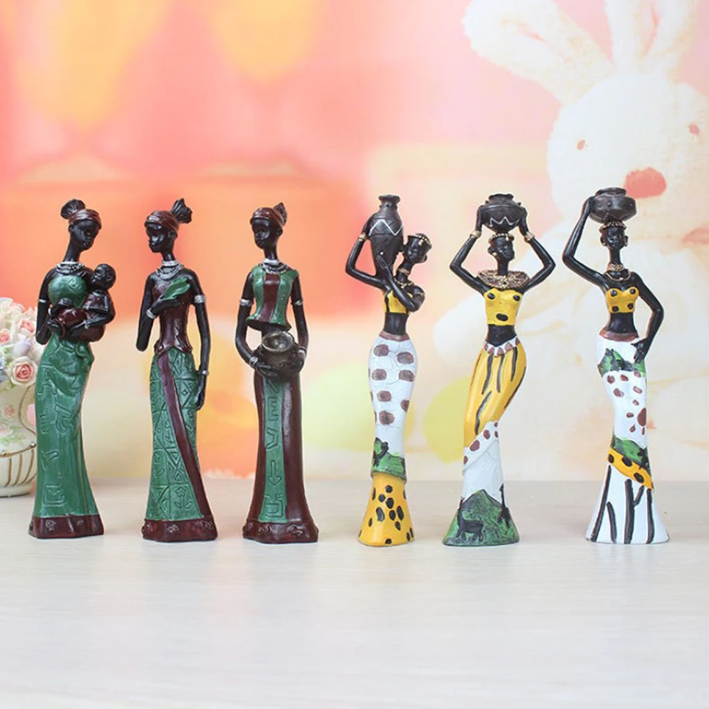 African Women Beauty Lady Decorative Statue Home Decor Resin Figurine Handcraft DIY, 7inch