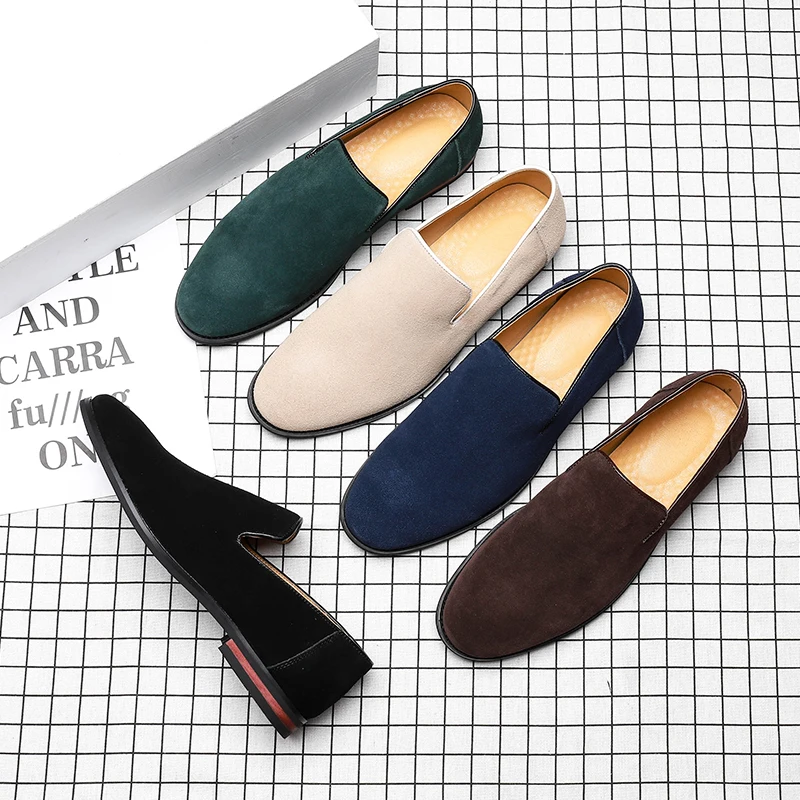 Summer Spring Green Men Flats Misalwa Casual Cow Suede Moccasins Simple Office Leisure Loafers Slipon Dropshipping