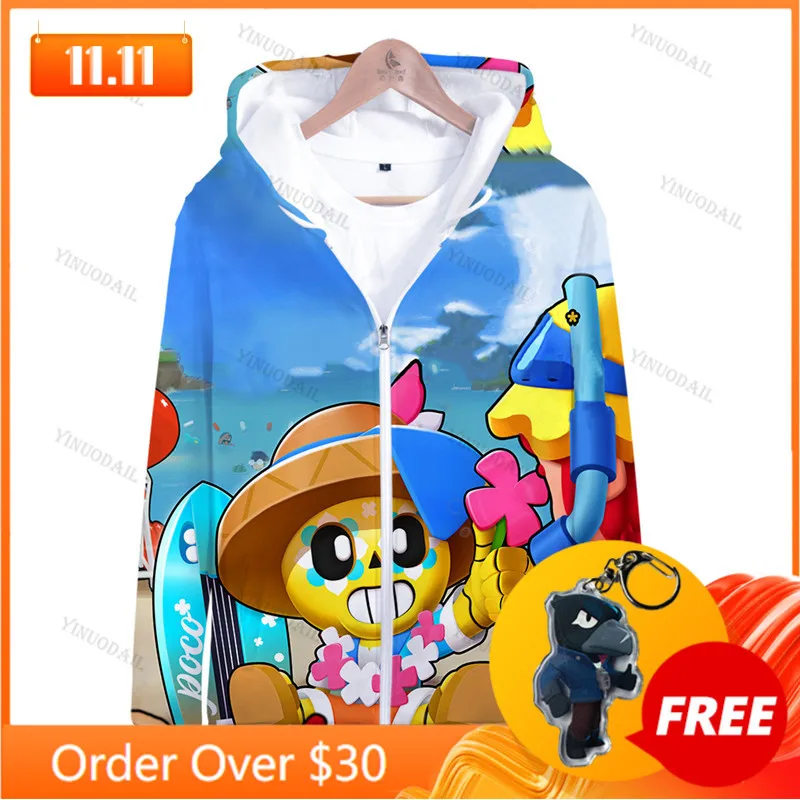 

8 To 19 Years Kids Sweatshirt Browlings Cartoon Tops Teen Clothes POCO Shelly Shooter Game Leon 3D Printed Hoodie Boys Girls