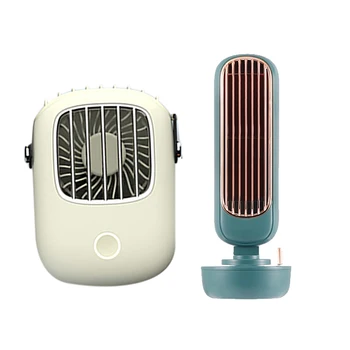 

Personal Air Conditioner Neck Fan White & Green Retro Humidification Tower Fan Office Two in One USB Fan