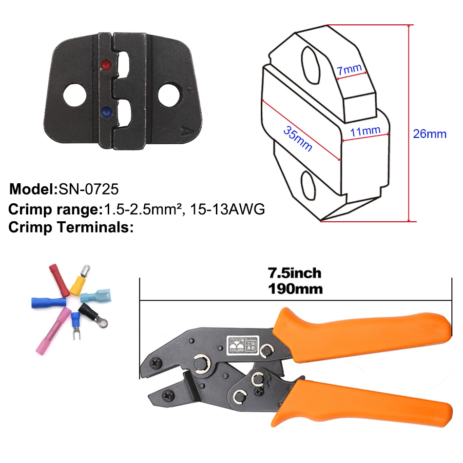 Изолированные клеммы щипцы и сменные штампы для термоусадочного разъема провода обжимные инструменты трещотка 7 дюймов SN-02C - Цвет: SN-0725