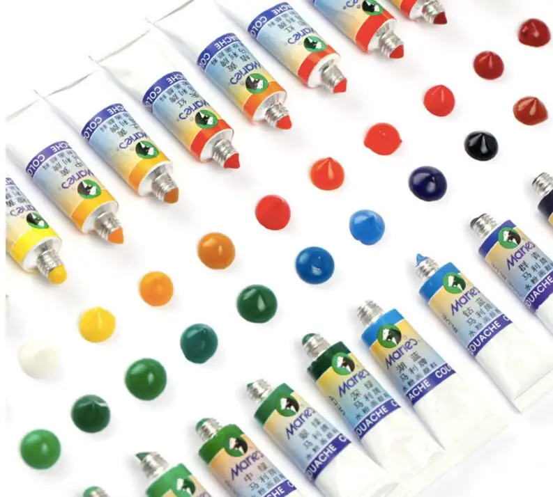 

1set Gouache pigment 12 colors 5ml Transparent pigment Bright colors of gouache plastic pipe