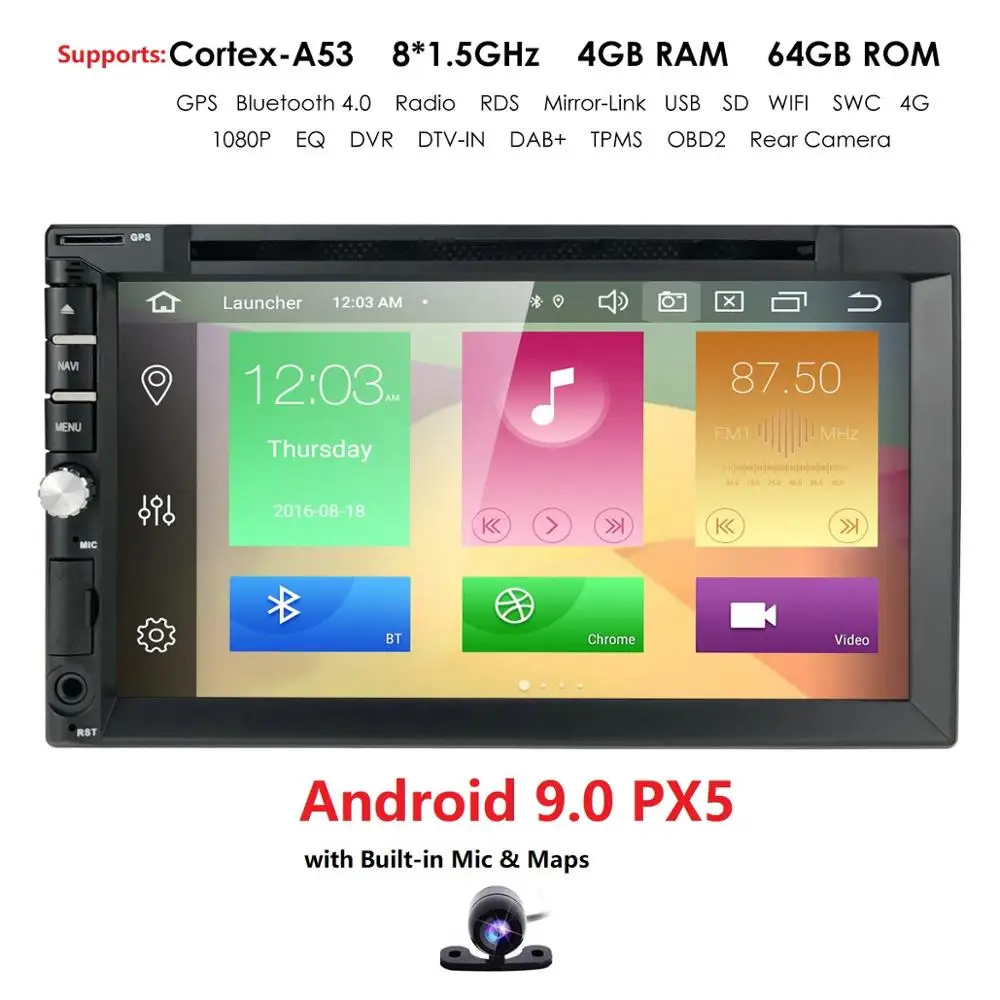 

2Din 7 Inch Android9.0 Univeral Car Radio DVD Player GPS Navigation Car Stereo FM Rds Map Wifi 4G Bluetooth Headunit OctaCore
