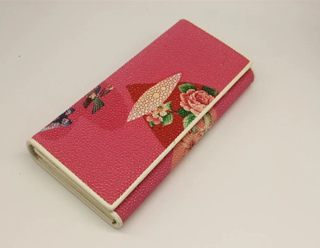 Кошелек из натуральной кожи для дам элегантный кошелек с цветами длинный Чехол для денег - Цвет: rose