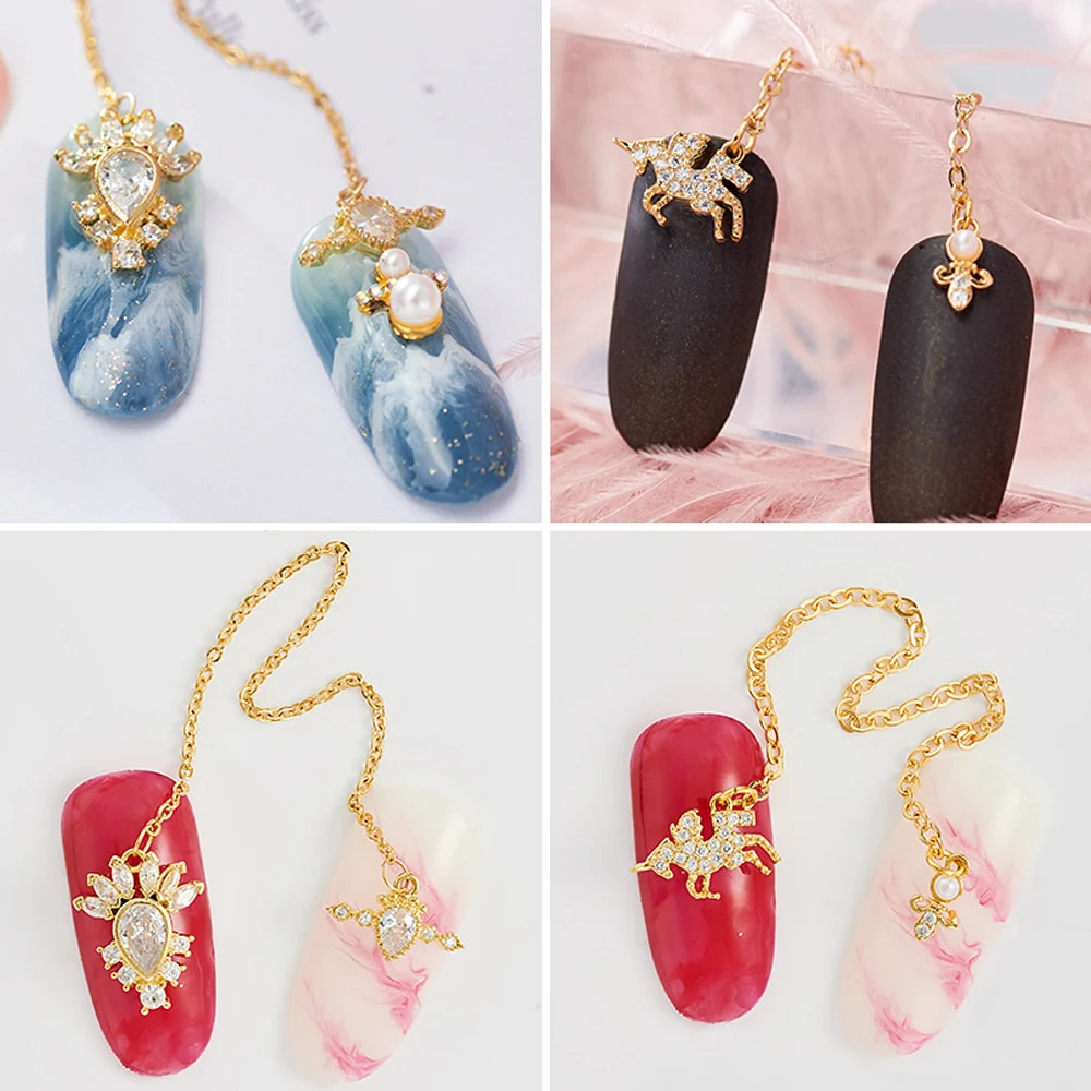 

2 Styles Zircon Crystal 3D Metal Nail Art Chain Fashion Shiny Alloy Nail Art Decorations Chains With Rhinestones Tassel Jewelry