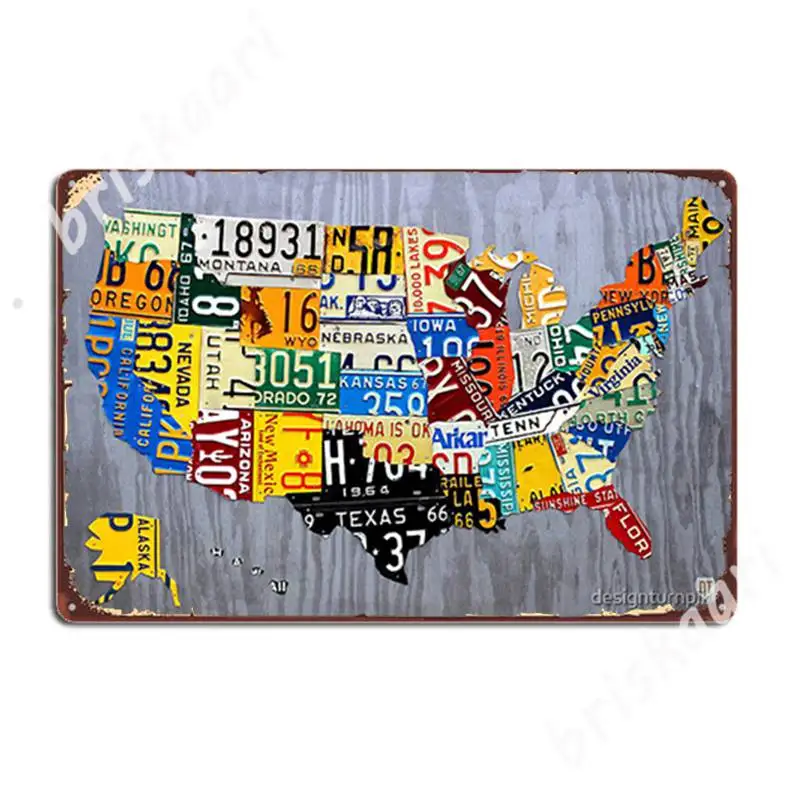 Targa Usa Mappa Degli Stati Uniti Muscle Car Era Su Silver Metal Signs Design Club Bar Cinema Garage