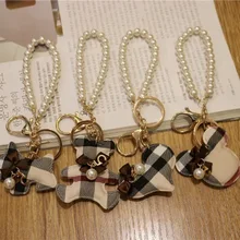 Новая мода ручной работы плед медведь брелок ткань любовь, жемчужный аксессуары брелок Мода хлопок брелок автомобильный телефон ключ чехол