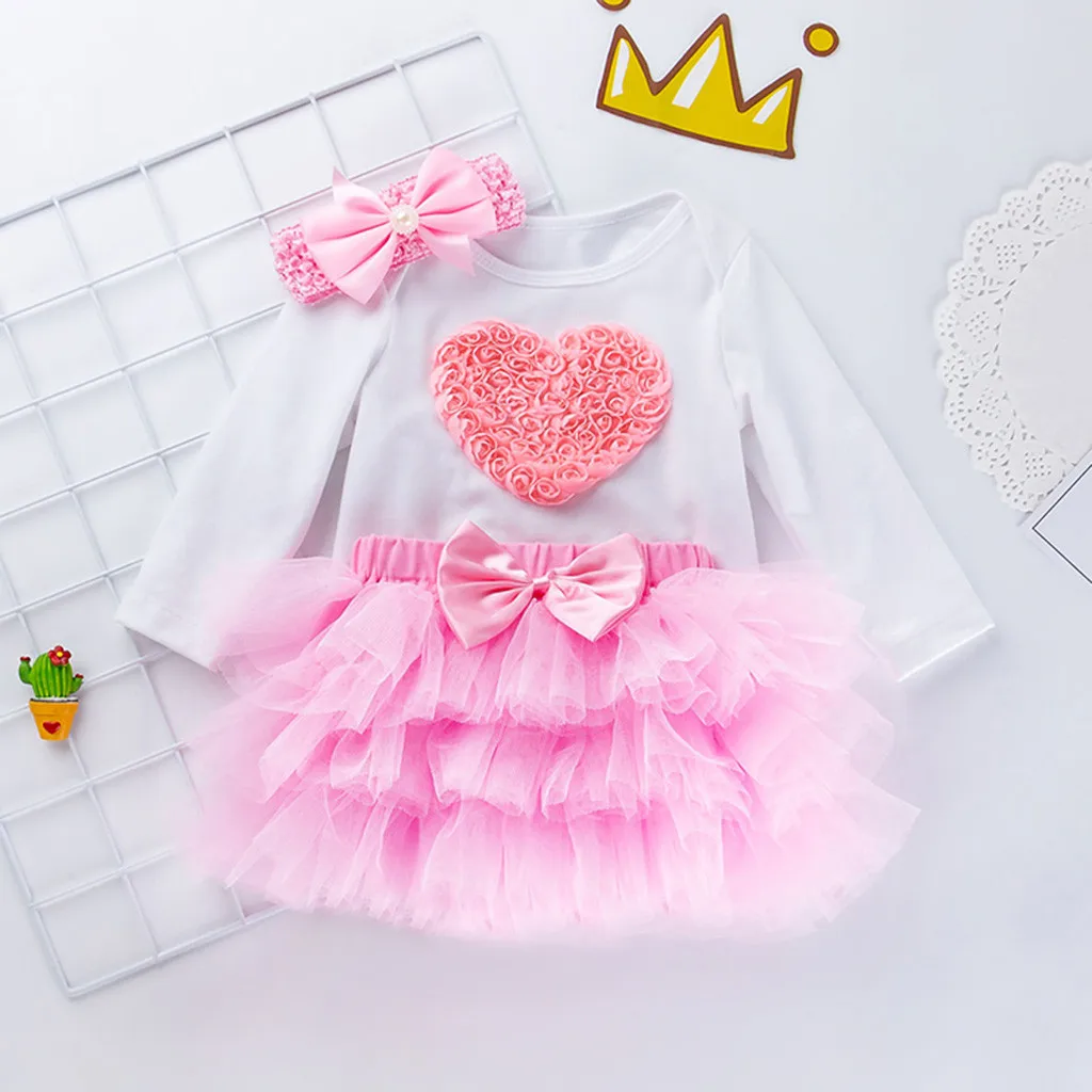 Одежда для новорожденных девочек с надписью «My First Valentine's Day» комбинезон с милым сердечком для маленьких девочек, фатиновая юбка-пачка повязка на голову, комплект одежды