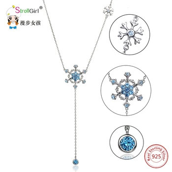 

new arrival 925 Sterling Silver Chain Fashion Jewelry Blue CZ Snowflake Long Necklaces & Pendants For Women Accessories gifts
