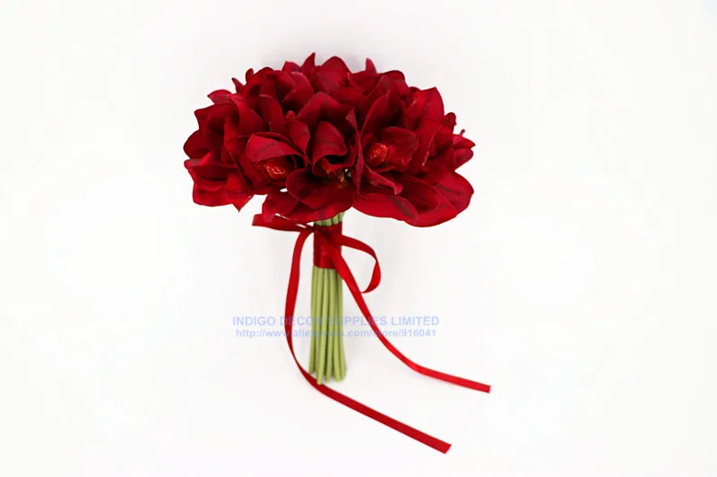 INDIGO Designed- 21 pcs/Lot Red Cymbidium Orchids New Style Bride Banquet Real Touch Flower Wedding Party Free Shipping