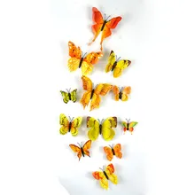 Tong Lok модель бабочка двойной слой цвет желтый 3D бабочка наклейки на стену магниты на холодильник 12 наборов