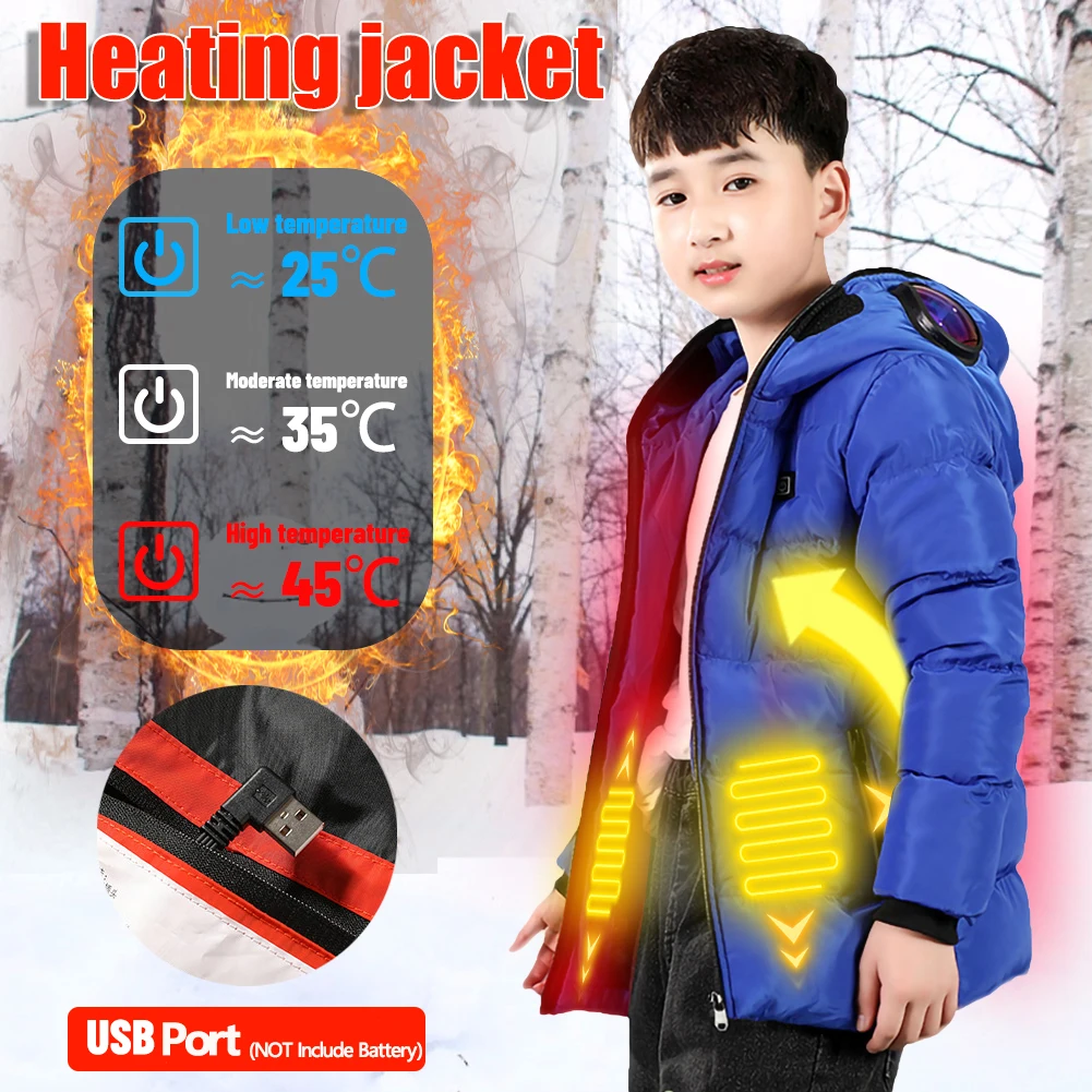 

Children Winter Warm USB Lightweight Heating Jacket Smart Thermostat Solid Color Hooded Heating Jacket Warm Jacket for Outdoor