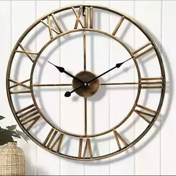 

3D Circular Retro Roman Wrought Hollow Iron Vintage Large Mute Decorative Wall Clock Home Living Room Decoration часы настенные