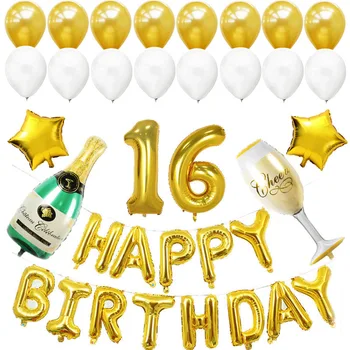 

32 Inch Aluminum Film Digital Balloon Birthday Letter Balloons Set Wine Glass Aluminum Film Birthday Party Decorations Adult
