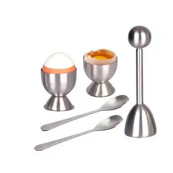 

Egg Cracker Topper Set – Soft Hard Boiled Eggs Separator Tool – Include Spoons and Cups-Shell Remover & Cutter-Steel Spoon & Cup