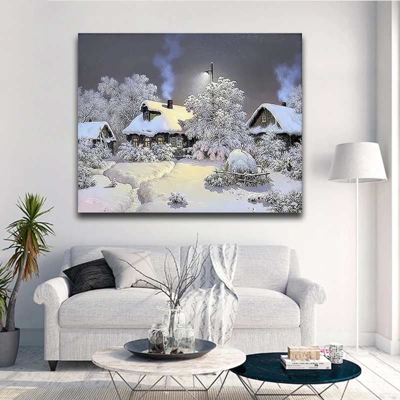 Пейзаж DIY картина маслом по номерам зимний пейзаж художественная картина нарисованная на холсте уникальный подарок Раскраска по номерам Современный домашний декор