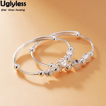 

Uglyless 1pair Heart shape Charms Beading Bracelets for Babies Girls High Class Gifts Adjustable Kids Push-pull Bangles Jewelry