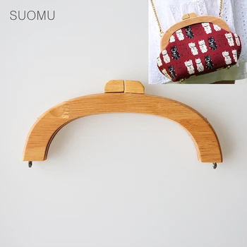 

Purse frame natural wood wooden big clasp obag handles sewing frame with screws inside handbag DIY accessories parts 20CM