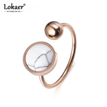 Lokaer модное Ювелирное кольцо круглой формы Белый магнезит цвета розового золота титановая сталь юбилейные кольца для женщин Anillos R17054