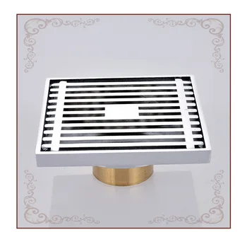 

Large Displacement Floor Drain Square Straight Strip Plating Full Copper Deodorant Floor Drain for Balcony Kitchen Bathroom