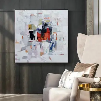 

Hand Painted Abstract White Art colorful Oil Painting On Canvas Home Decoration Painting