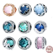 BISAER 925 пробы серебряный европейский зеленый стеклянный бисер Единорог Океанский бисер талисманы подходят оригинальные ювелирные изделия с бриллиантами изготовление