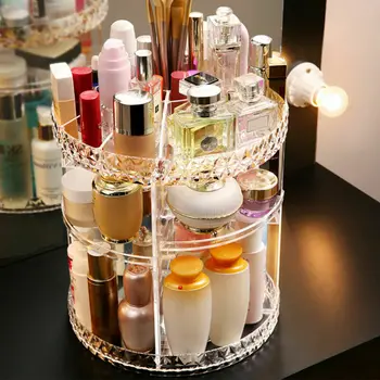 

Transparent Cosmetic Organizer Crystal Makeup Storage Box Portable Desktop Organizer Drawer Storage Bin Waterproof Shelf Display