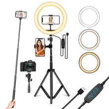 Tongdaytech-Anillo De Luz LED regulable para selfi, 16CM/26CM, cámara De teléfono, trípode para maquillaje, vídeo, Aro De Luz en vivo