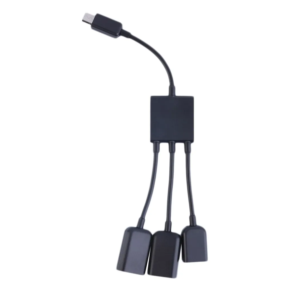 3 в 1 микро usb-хаб штекер Женский двойной USB 2,0 адаптер хоста OTG кабель конвертер удлинитель универсальный для мобильных телефонов черный