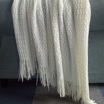 

solid knitted blanket with Tassel nordic modern Soft blanket for bed Chair sofa couch home nap blanket white orange gray