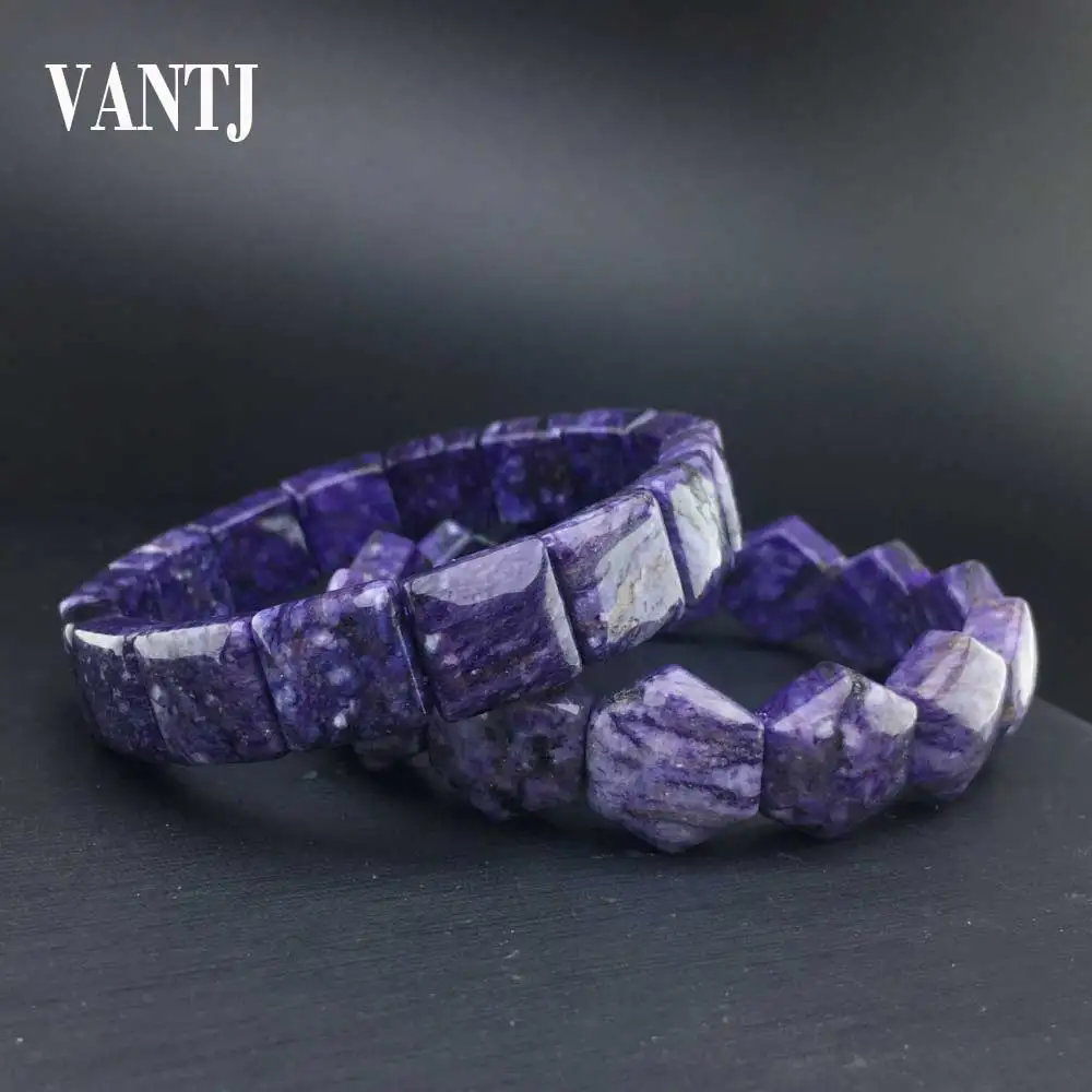 

VANTJ Natural Charoite Bracelet Fine Jewelry Bangle for Women and Lady Wedding Engagment Party Gift Box
