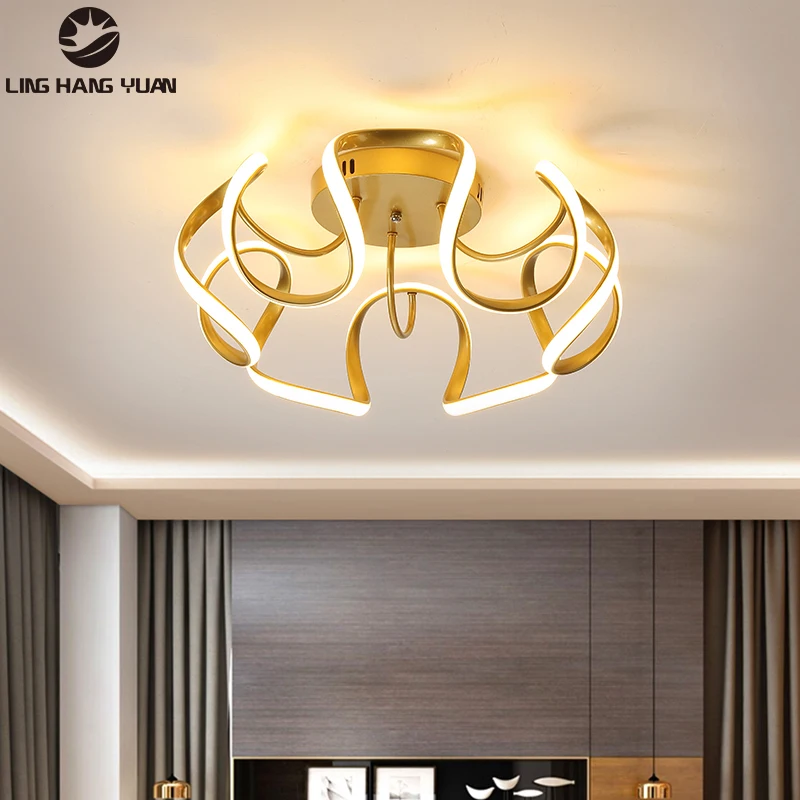 

Surface Mounted Modern LED Chandelier Gold&White Light Chandelier Lighting For Living room Bedroom Dining room Kitchen D58cm 48W
