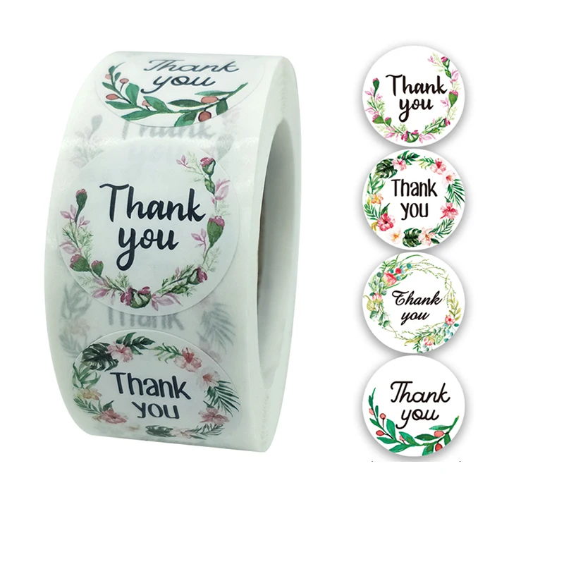 1 Roll(500Pcs) Flowers Thank You Sticker Paper Labels Round Reward scrapbooking Stickers Envelope Seals Stickers Stationery 