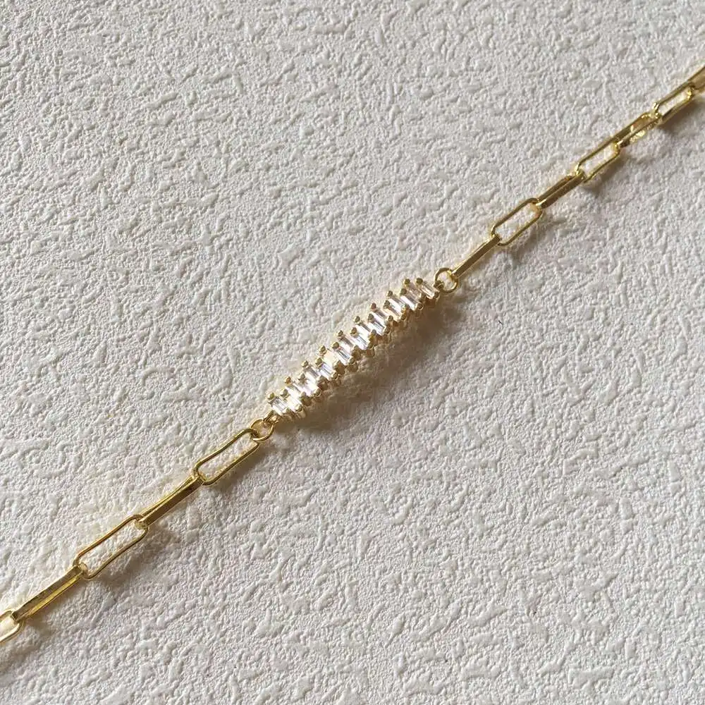 FUWO Shiny Cubic Zircon Bracelet,Golden Plated Long Box Chain Hip Hop Style Brass Jewelry Wholesale BR010 5Pieces/Lot