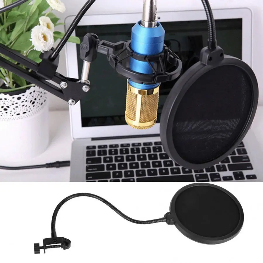 Студийный микрофон Ветрозащитная маска Gooseneck Shield PopFilter черный двойной слой
