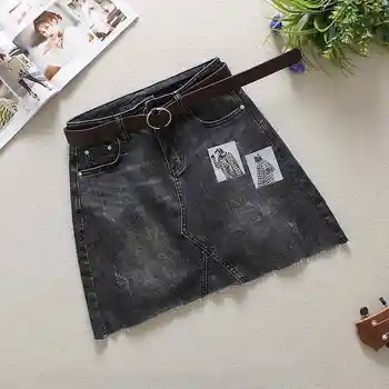 

2020 Summer Black Jeans Skirts Womens A-Line Skirts Character Pattern Bleached S-XXL Above Knee Mini Shorts Denim Skirts 8071
