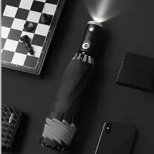 Автоматический зонт со светоотражающей полосой обратный Светодиодная лампа, зонт в три сложения, перевернутый 10 ребер ветрозащитный зонтик для путешествий Автоматический зонт со светоотражающей полосой обратный Светодиодная лампа, зонт в три сложения, перевернутый 10 ребер ветрозащитный зонтик для путешествий