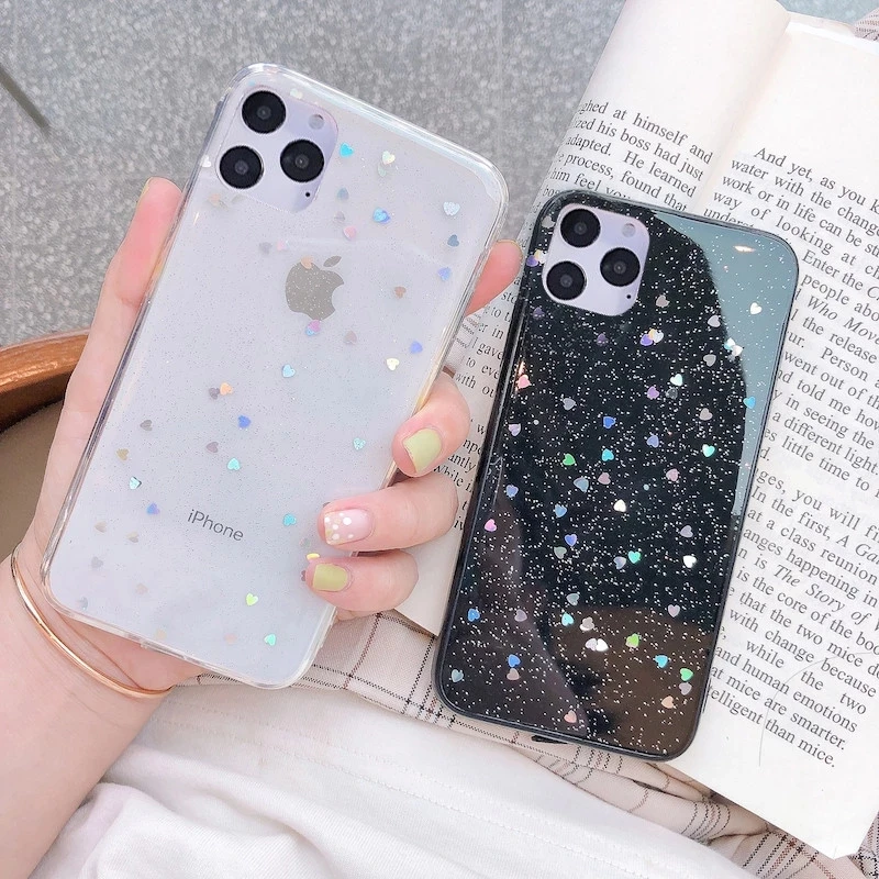 Чехол для телефона Ottwn с блестками iPhone 11 12 Mini Pro XS Max XR X 6 6s 7 8 Plus и сердечками