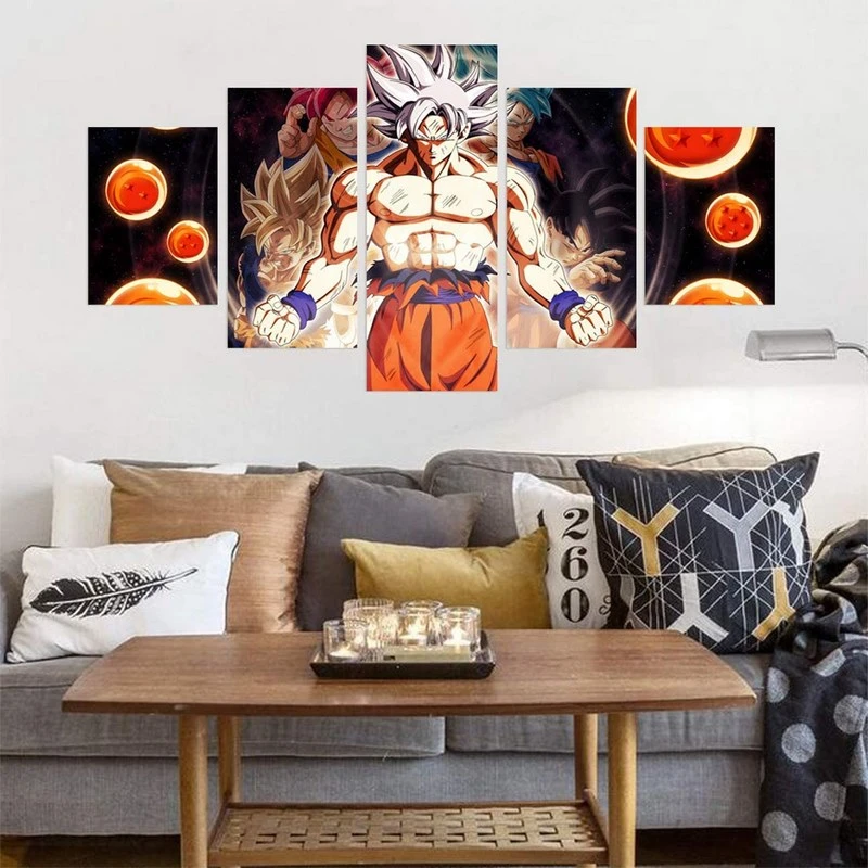 Pósteres de Anime de 5 uds, impresiones de arte de pared de lona Dbz,  imágenes modulares de Goku para sala de estar, pinturas de decoración del  hogar|Pintura y caligrafía| - AliExpress