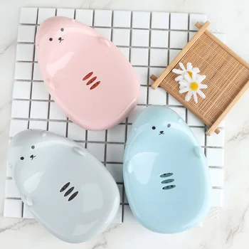 

1 pc Home Draining Soap Dishes Lovely Bear Pattern Soap Holder Bathroom Soap Box