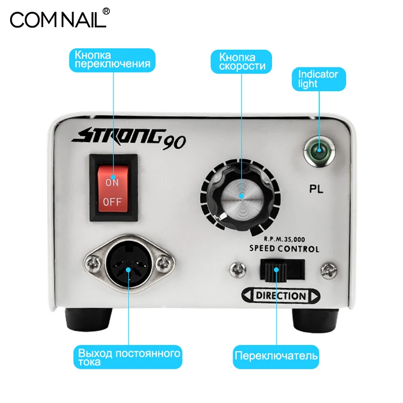 Cheap Authent 65W Strong 90 102L handle STRONG 90 Nail Drills Machine Manicure Pedicure Electric File Bit Nails Art Equipment