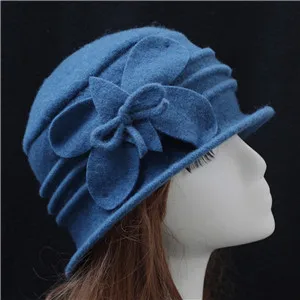 Blue Осень-зима, женские модные милые шапки, одноцветные теплые шерстяные шапки, горячая распродажа, шерстяные женские шапки с цветами и бабочками - Цвет: Blue