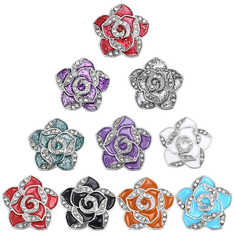 

6pcs/lot Wholesale Snap Button Jewelry Mixed Metal 18mm Snaps with Rhinestone Button for 18mm Snap Bracelets Bangles